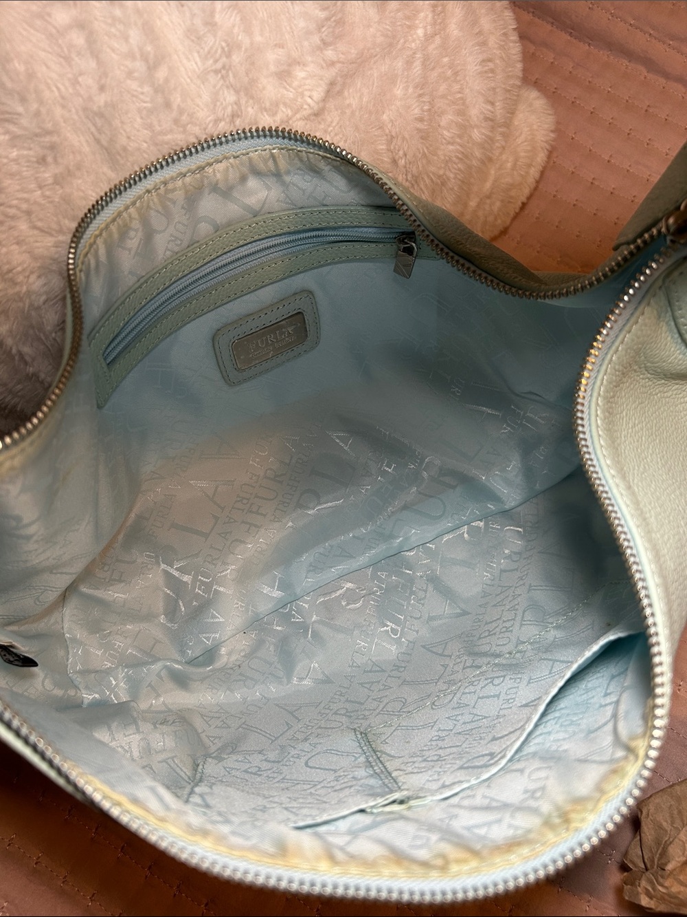 200. Furla Mint Green Pebbled Leather Hobo Bag with COA - Picture 7 of 12